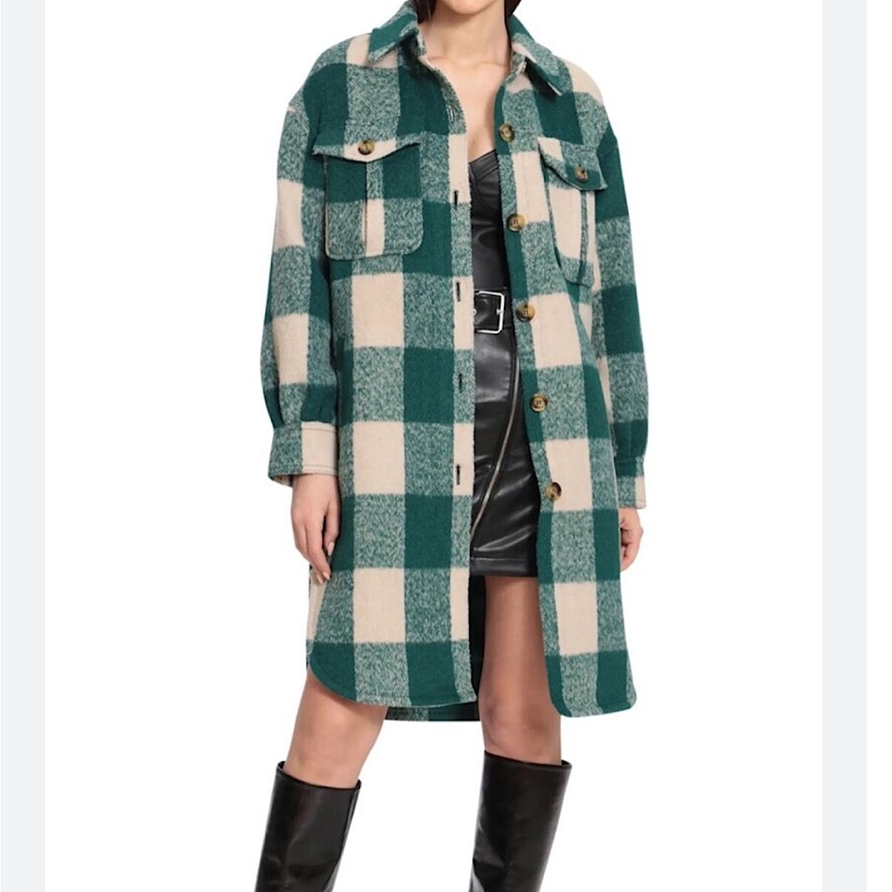 Avec Les Filles Buffalo check longline shacket revolve green plaid coat